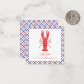 Waterverf Rood & Blauw Plaid Kreeft Gift Enclosure Notitiekaartje (Voorkant / Achterkant in situ)