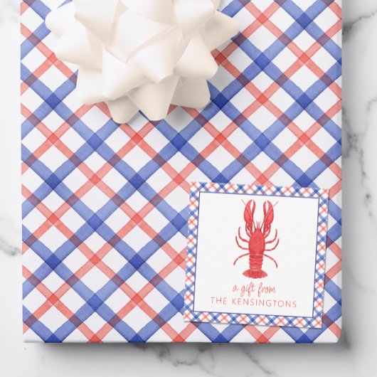 Waterverf Rood & Blauw Plaid Kreeft Gift Enclosure Notitiekaartje