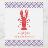 Waterverf Rood & Blauw Plaid Kreeft Gift Enclosure Wijn Etiket (Enkel label)