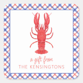 Waterverf Rood & Blauw Plaid Kreeft Gift Vierkante Sticker