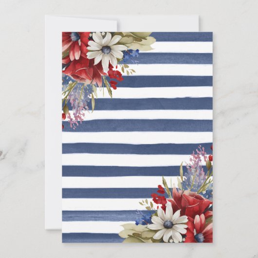 Waterverf Rood, Blauw & Wit Bloemen 4 juli Kaart (Achterkant)