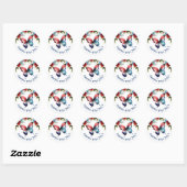 Waterverf Rood, Blauw & Witte Bloemen 4 juli Ronde Sticker (Vel)
