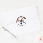 Waterverf Rood, Blauw & Witte Bloemen 4 juli Ronde Sticker (Envelop)
