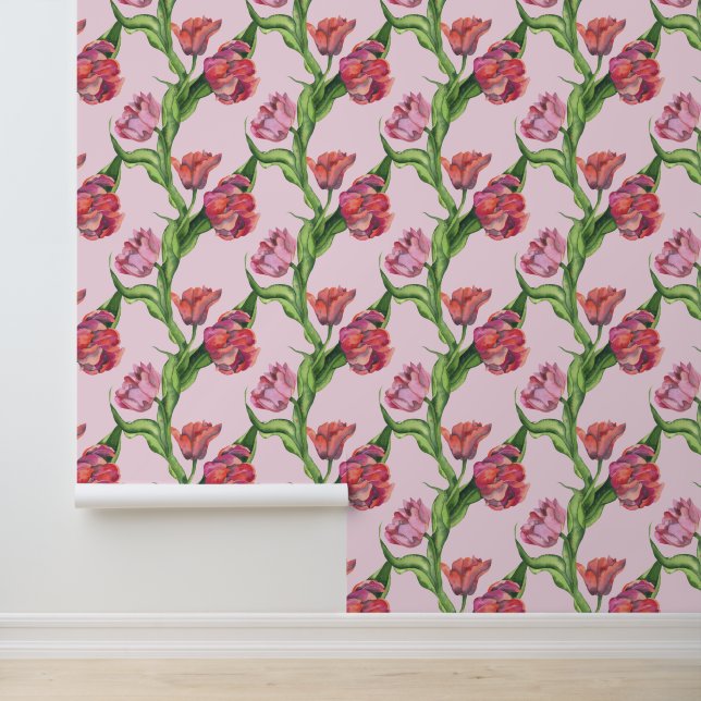 Waterverf rood bloemenpatroon behang (Applicatie)