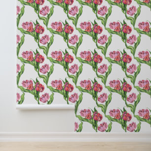 Waterverf rood bloemenpatroon behang