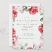 Waterverf Rood & Blush Bloemen Elegant Bruiloft Kaart (Voorkant)