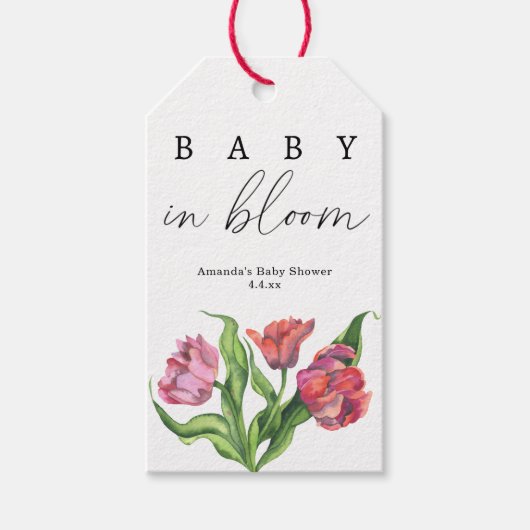 Waterverf rood boeket bloemen - baby in bloei cadeaulabel (Voorkant)
