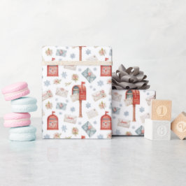 Waterverf Rood Brievenbus Kerstpatroon Cadeaupapier