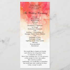Waterverf rood bruiloft programma. Koraal ceremoni Programmakaart