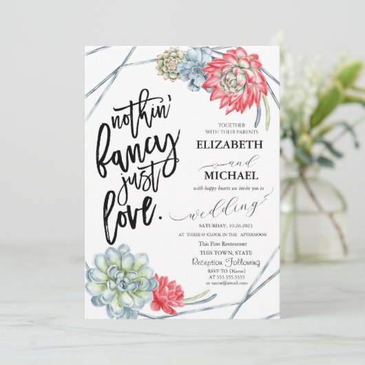 Waterverf Rood Cactus Wedding Kaart (Staand voorkant)