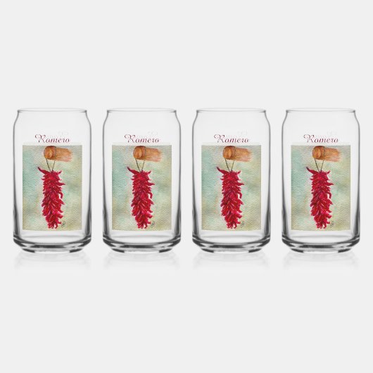 Waterverf Rood Chili Ristra New Mexico Blikvorm Glas (Voorkant)