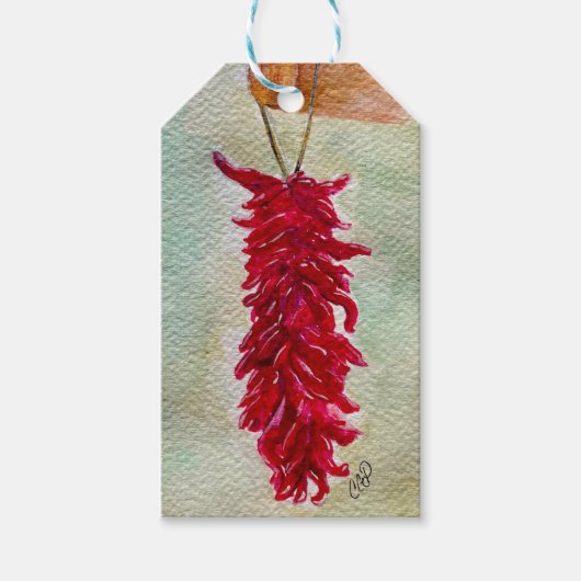Waterverf Rood Chili Ristra New Mexico Cadeaulabel (Voorkant)