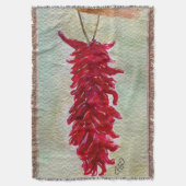Waterverf Rood Chili Ristra New Mexico Deken (Voorkant Verticaal)