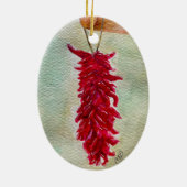 Waterverf Rood Chili Ristra New Mexico Keramisch Ornament (Achterkant)