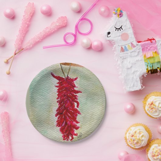 Waterverf Rood Chili Ristra New Mexico Papieren Bordje (Feest)