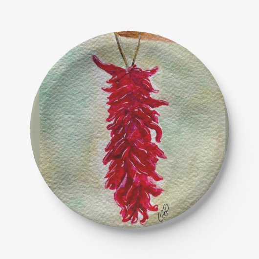 Waterverf Rood Chili Ristra New Mexico Papieren Bordje (Voorkant)
