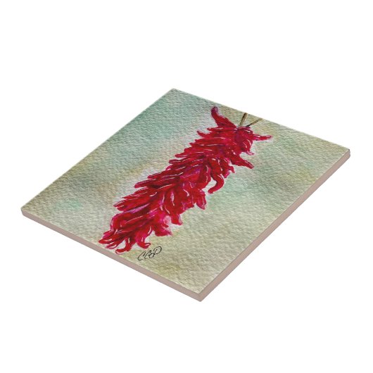 Waterverf Rood Chili Ristra New Mexico Tegeltje (Zijkant)