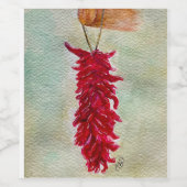 Waterverf Rood Chili Ristra New Mexico Wijn Etiket (Enkel label)