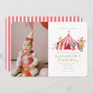 Waterverf Rood Circus Foto Carnaval Baby Verjaarda Kaart