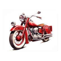 Waterverf  Rood Classic Motorcycle