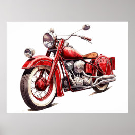 Waterverf  Rood Classic Motorcycle Poster