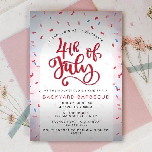 Waterverf Rood en Blauw Vierde Juli Feest Kaart