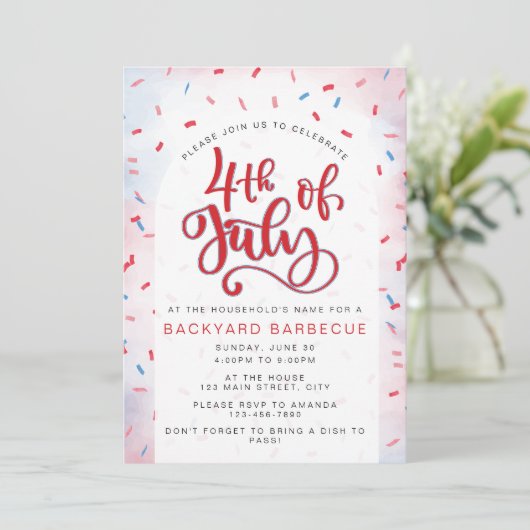 Waterverf Rood en Blauw Vierde Juli Feest Kaart (Staand voorkant)