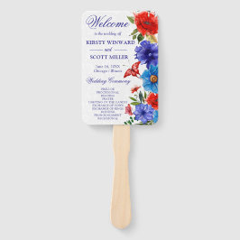 Waterverf Rood en Blauw Zomer Bloemen Bruiloft Handwaaier