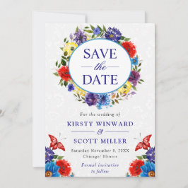 Waterverf Rood en Blauw Zomer Krans Bruiloft Save The Date