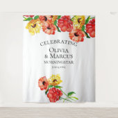 Waterverf rood en geel bloemstuk Foto-achtergrond Wandkleed (Voorkant)