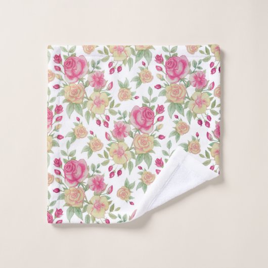 Waterverf  rood en geel rozen | bad handdoek (Wasdoekje)