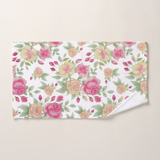 Waterverf  rood en geel rozen | bad handdoek (Handdoek)