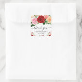 Waterverf Rood en Geel Rozen Bruiloft Vierkante Sticker (Tas)