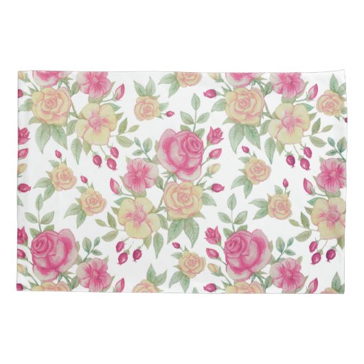 Waterverf  rood en geel rozen | kussensloop (Achterkant-Links)