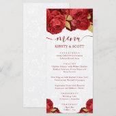 Waterverf Rood en Goud Bloemen Bruiloft Menu (Voorkant / Achterkant)
