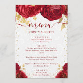 Waterverf Rood en Goud Bloemen Bruiloft Menu (Voorkant)