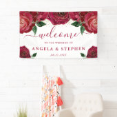 Waterverf Rood en Goud Rozen Bruiloft Spandoek (Insitu)