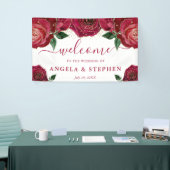 Waterverf Rood en Goud Rozen Bruiloft Spandoek (Beurs)