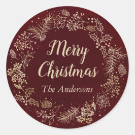 Waterverf Rood- en goudkerstfeestdag Ronde Sticker