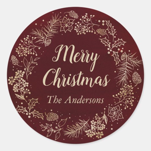 Waterverf Rood- en goudkerstfeestdag Ronde Sticker (Voorkant)