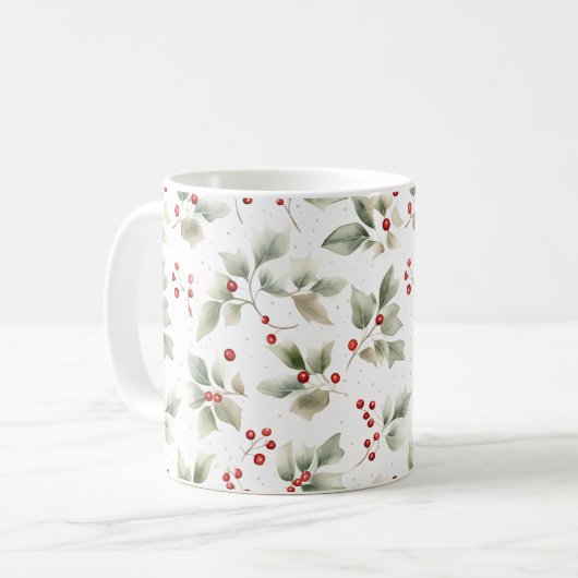  Waterverf Rood en Groen Botannisch Koffiemok (Voorkant links)