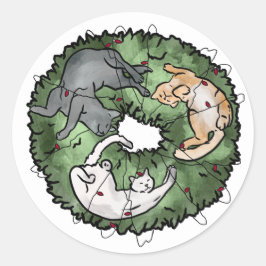 Waterverf rood en groen Cat Christmas Ronde Sticker