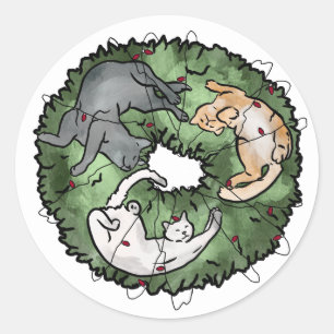 Waterverf rood en groen Cat Christmas Ronde Sticker