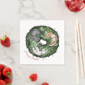 Waterverf rood en groen Cat Christmas Servet (Insitu)