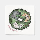 Waterverf rood en groen Cat Christmas Servet (Voorkant)