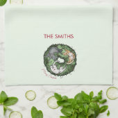 Waterverf rood en groen Cat Christmas Theedoek (Gevouwen)