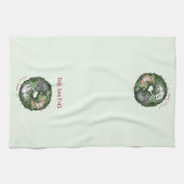 Waterverf rood en groen Cat Christmas Theedoek (Horizontaal)