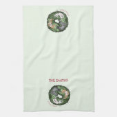 Waterverf rood en groen Cat Christmas Theedoek (Verticaal)