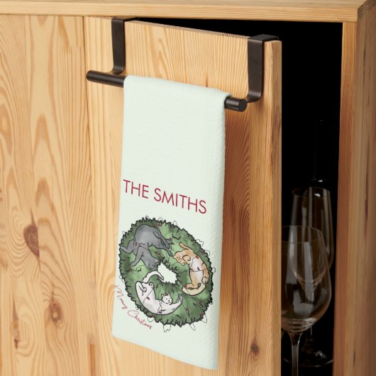 Waterverf rood en groen Cat Christmas Theedoek (Derde Gevouwen)