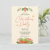 Waterverf Rood en Groen Kerstmis Diner Feest Kaart (Staand voorkant)